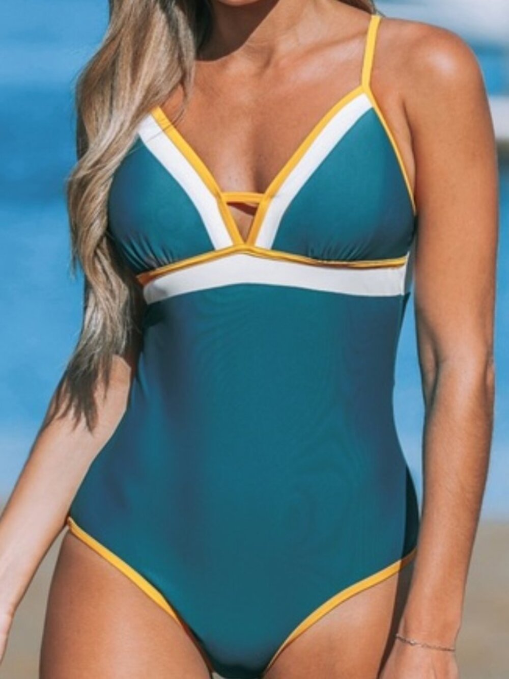 🆕  Cupshe One-Piece Swimsuit with Yellow Trim Size Large